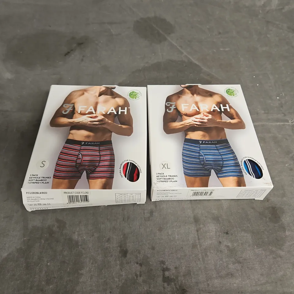 APPROXIMATELY 30 FARAH 2PACK KEYHOLE TRUNKS IN ASSORTED COLOURS - VARIOUS SIZES