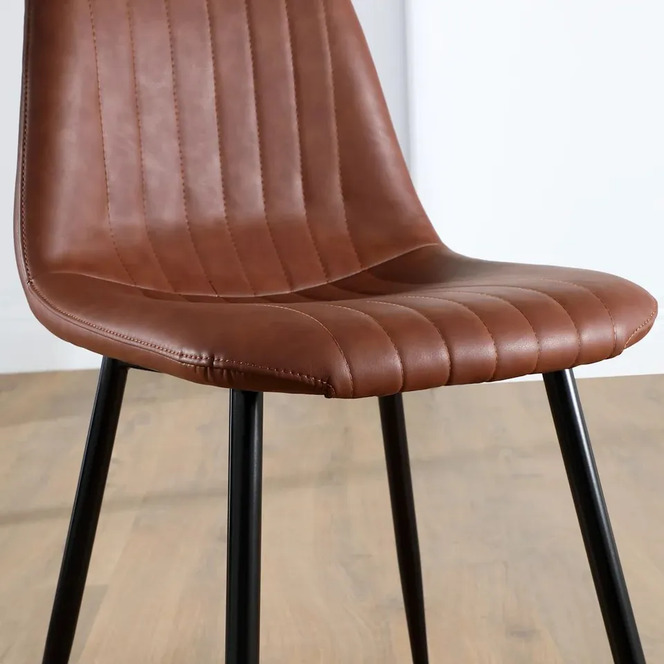 BOXED BROOKLYN DINING CHAIR, TAN CLASSIC FAUX LEATHER & BLACK STEEL