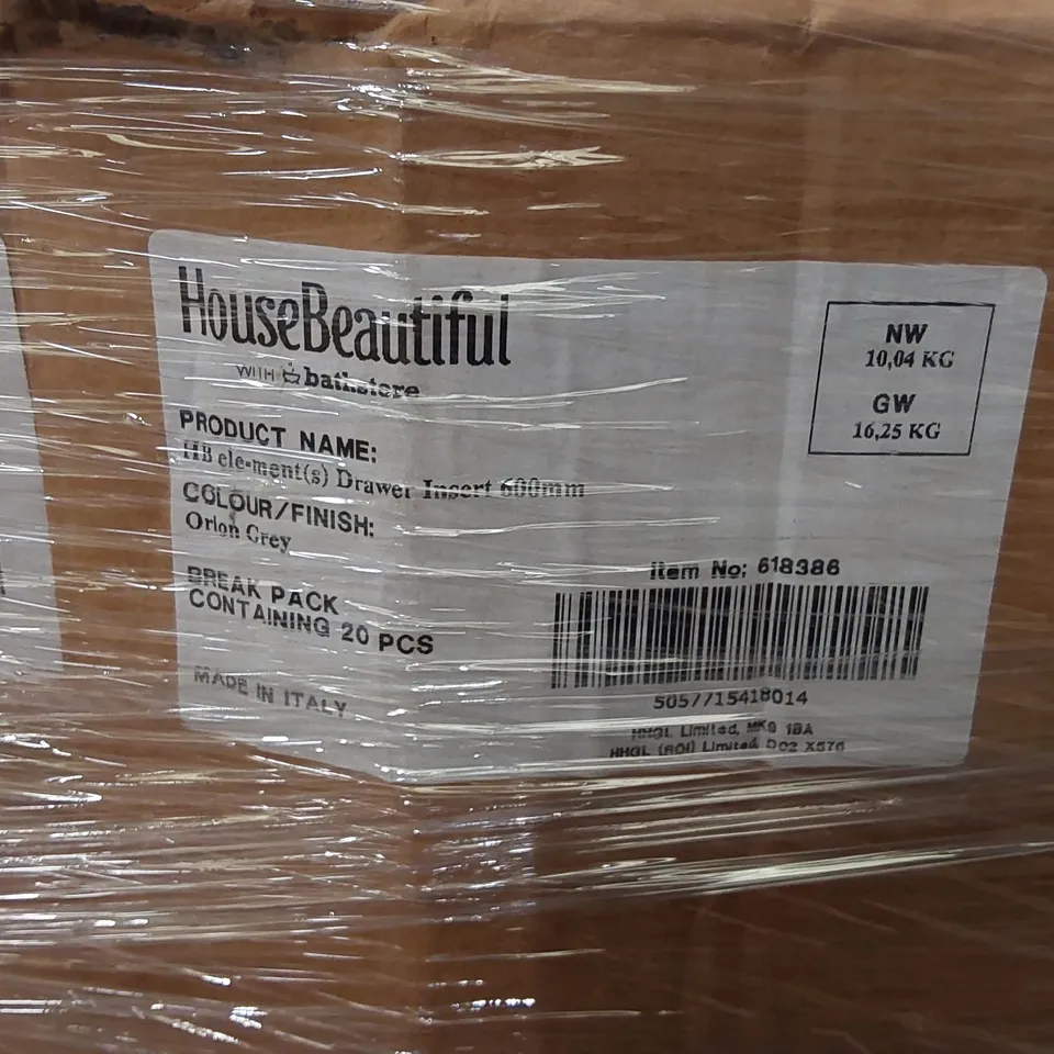 PALLET OF APPROXIMATELY 70x BATHSTORE HOUSE BEAUTIFUL 600MM PLASTIC DRAWER INSERTS 
