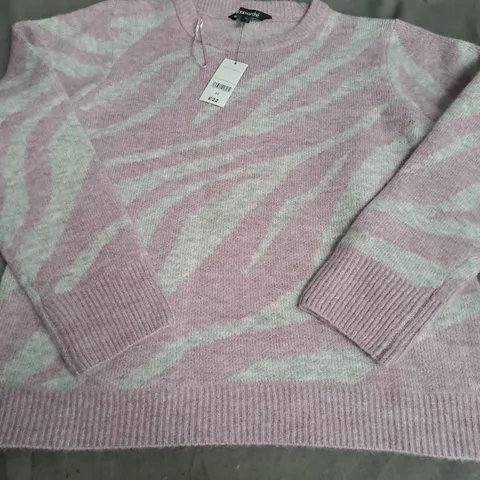 BONMARCHE STRIPED PRINT JUMPER, GREY/PURPLE - SIZE 12