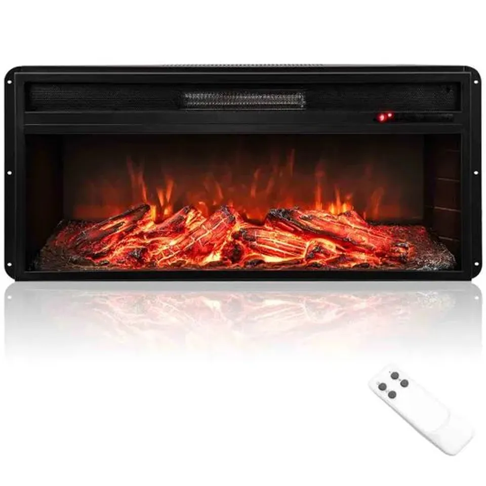BOXED COSTWAY 86cm 5000 BTU RECESSED ELECTRIC FIREPLACE INSERT WITH REMOTE CONTROL - BLACK (1 BOX)
