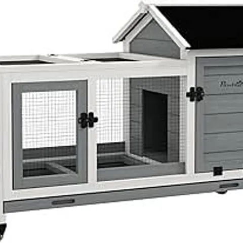 BOXED PAWHUT WOODEN RABBIT HUTCH, GUINEA PIG CAGE, WITH REMOVABLE TRAY, WHEELS - BROWN (1 BOX)
