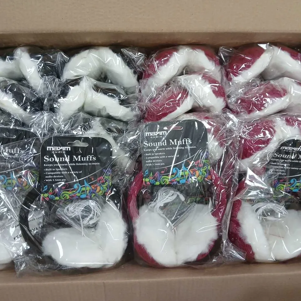 APPROXIMATELY 32 MAXIM AUDIO SOUND MUFFS TO INCLUDE BLACK & CERISE VARIENTS