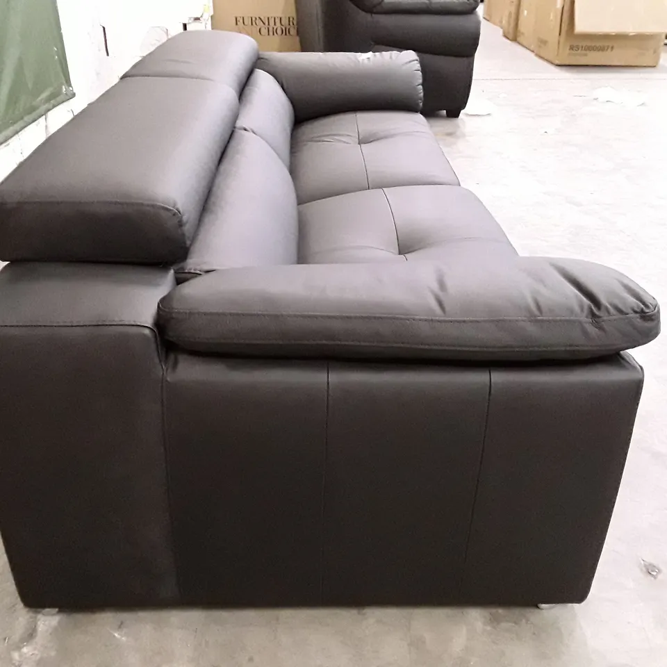 QUALITY DESIGNER BRADY 4 SEATER SOFA - BLACK LEATHER