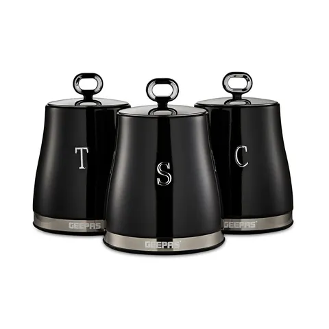 BOXED GEEPAS 3-PIECE 1.4L TEA COFFEE SUGAR CANISTER SET STAINLESS STEEL