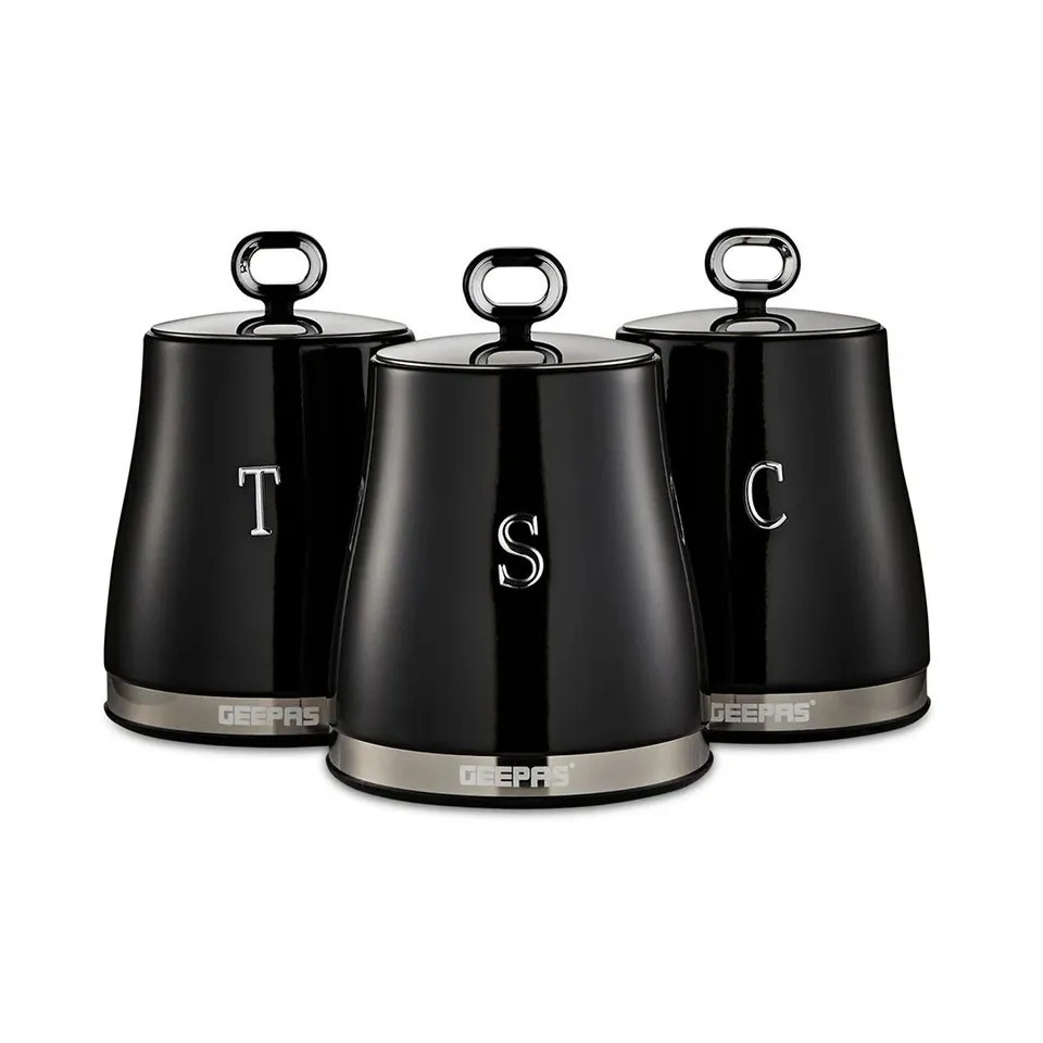 BOXED GEEPAS 3-PIECE 1.4L TEA COFFEE SUGAR CANISTER SET STAINLESS STEEL