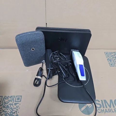 APPROXIMATELY 8 ASSORTED ELECTRICAL ITEMS TO INCLUDE VODAFONE SUPER WIFI PLUS, WAHL CLIPPERS, SKY SR203, ETC