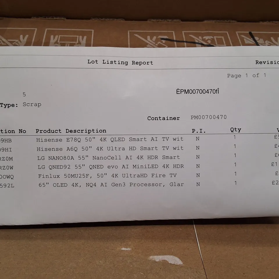 PALLET CONTAINING 6 ASSORTED DAMAGED TVS
