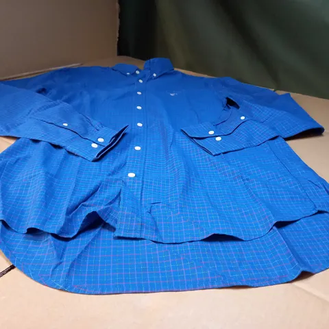GANT BLUE CHECK/LOGO MENS SHIRT - LARGE