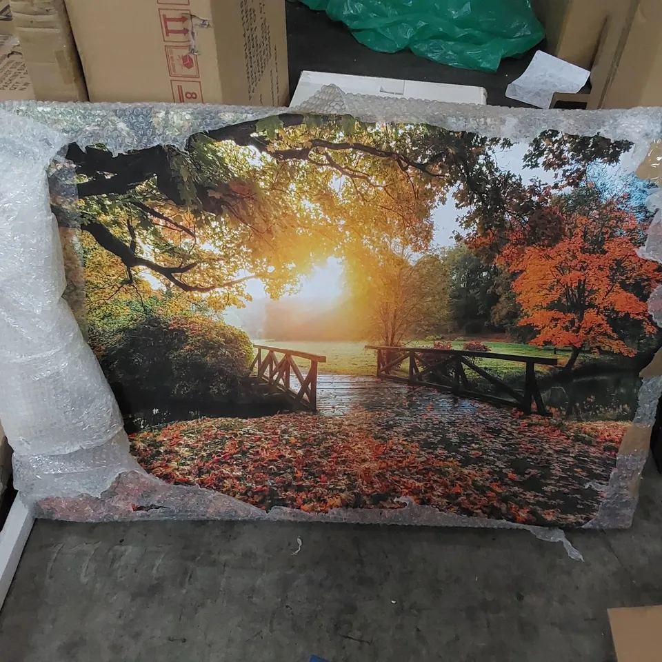 WOODLAND BRIDGE AUTUMN TRANQUILITY - WRAPPED CANVAS 