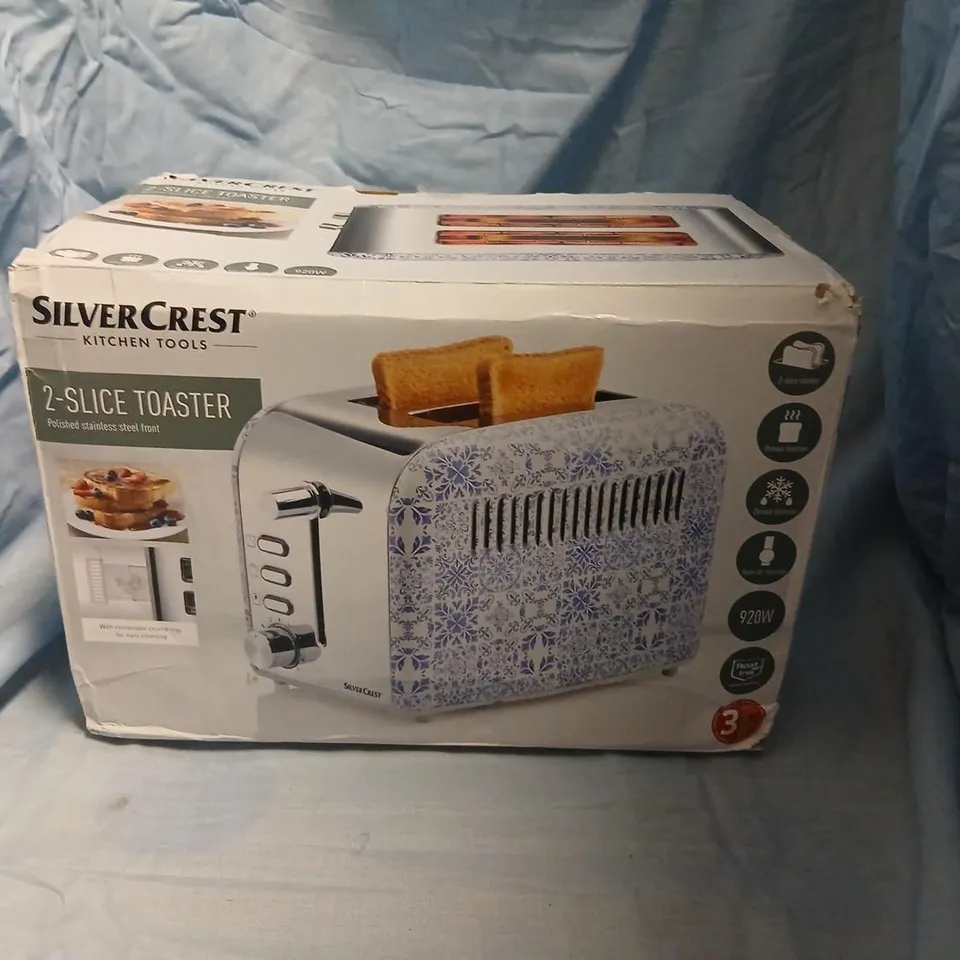 SILVERCREST 2-SLICE TOASTER – POLISHED STAINLESS STEEL FRONT (BOXED)