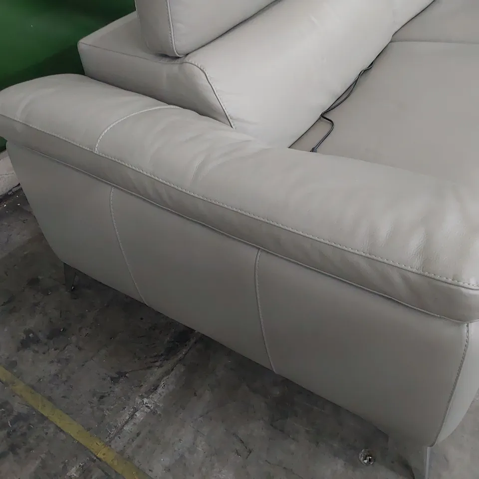 QUALITY ITALIAN DESIGNER POWER RECLINING THREE SEATER SOFA WITH ADJUSTABLE HEADRESTS GREY LEATHER