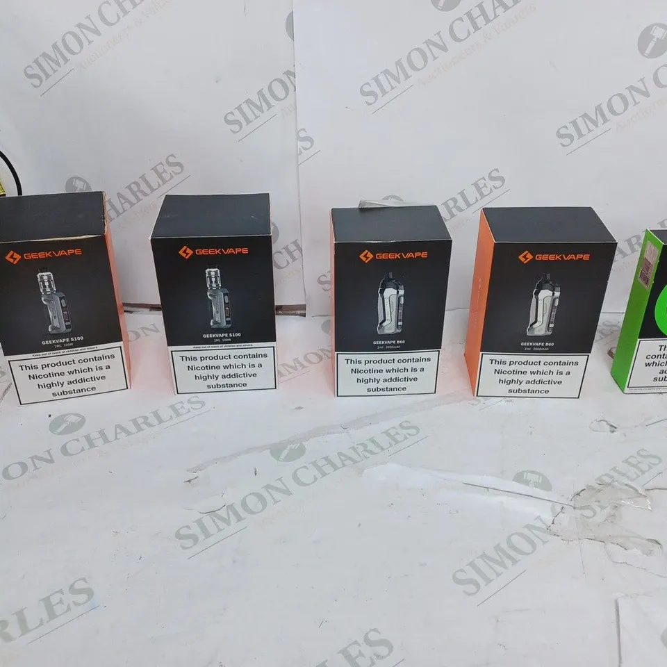 LOT OF APPROXIMATELY 10 BOXED E-CIGARETTES TO INCLUDE VOOPOO LUXE X, GEEKVAPE M100, AND REGLOS AEGLOS P1 POD MOD ETC. 