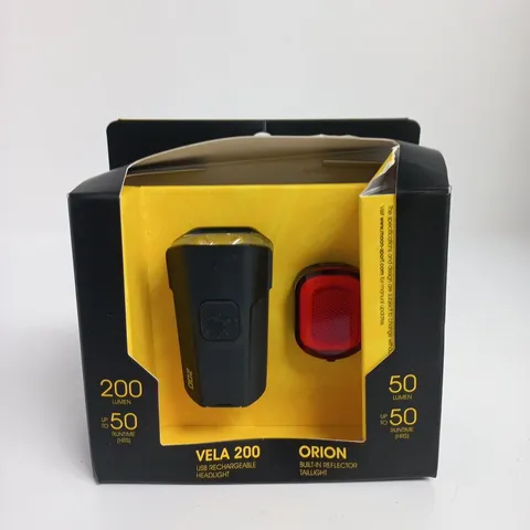MOON VELA 200 USB RECHARGEABLE HEADLIGHT + ORION TAILLIGHT BIKE LIGHT SET
