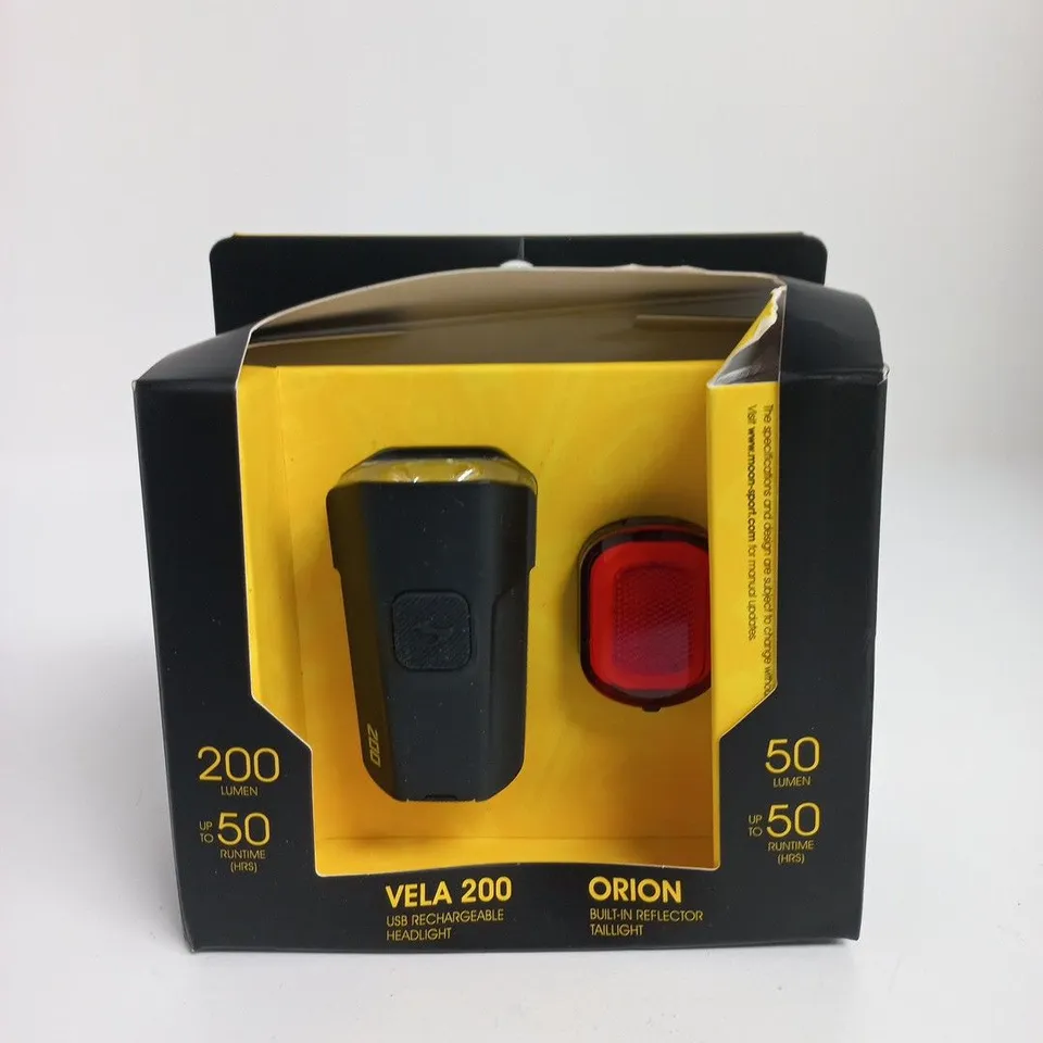 MOON VELA 200 USB RECHARGEABLE HEADLIGHT + ORION TAILLIGHT BIKE LIGHT SET
