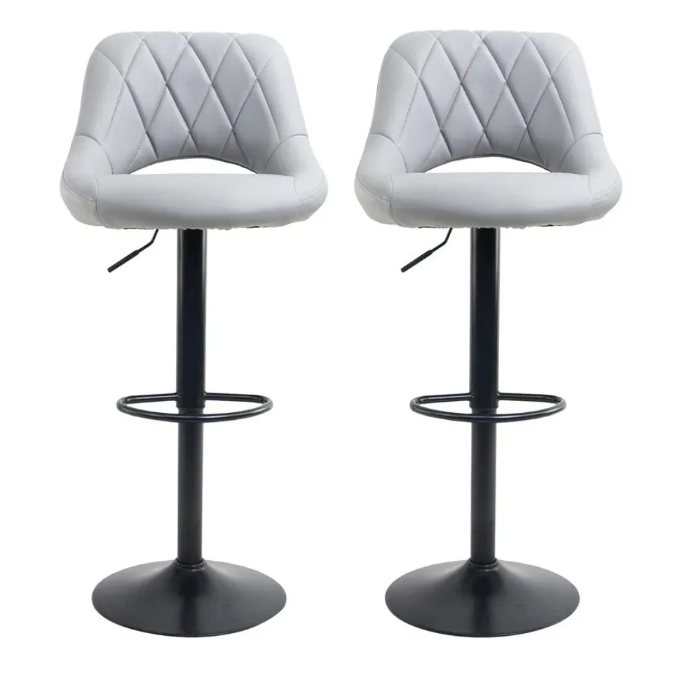 BOXED PAIR OF FAUX LEATHER UPHOLSTERED GREY BAR STOOLS 