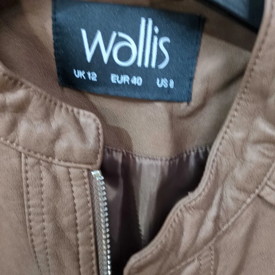 WALLIS WOMEN'S BROWN LEATHER-EFFECT JACKET – UK 12
