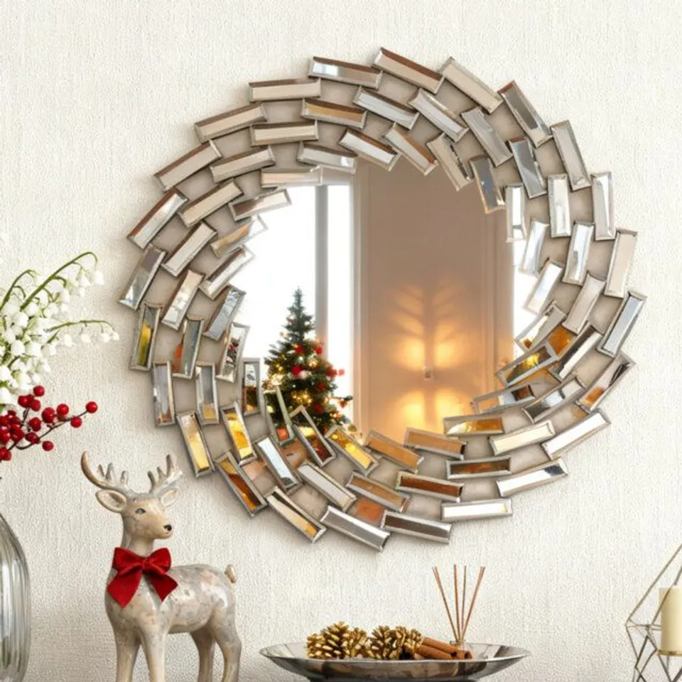 BOXED BEVELED FRAMELESS GEAR ACCENT WALL MIRROR (1 BOX)