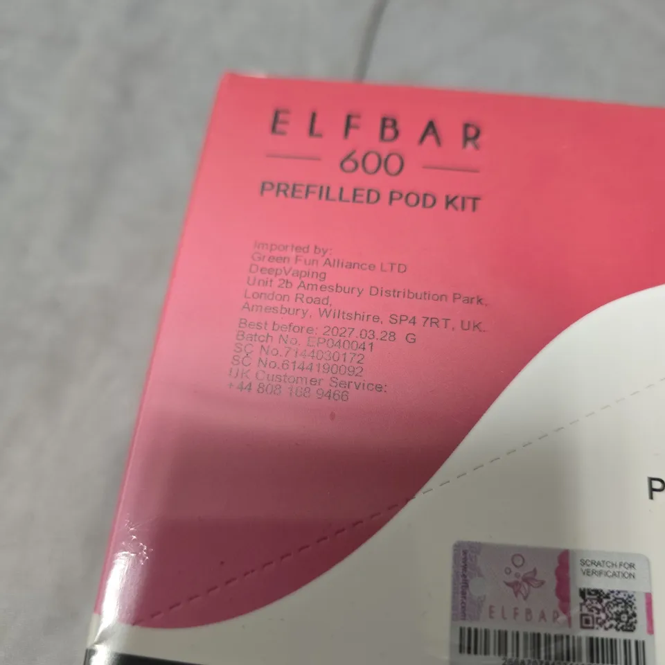 SEALED ELFBAR 600 PREFILLED POD KIT – PINK LEMONADE, 20MG/ML - 10-PACK