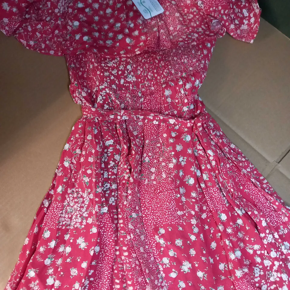 MONSOON RED DITSY MAXI DRESS - MEDIUM