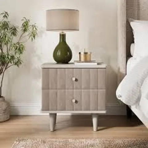 BOXED ALARA 2 DRAWER BEDSIDE TABLE - MINK (1 BOX)