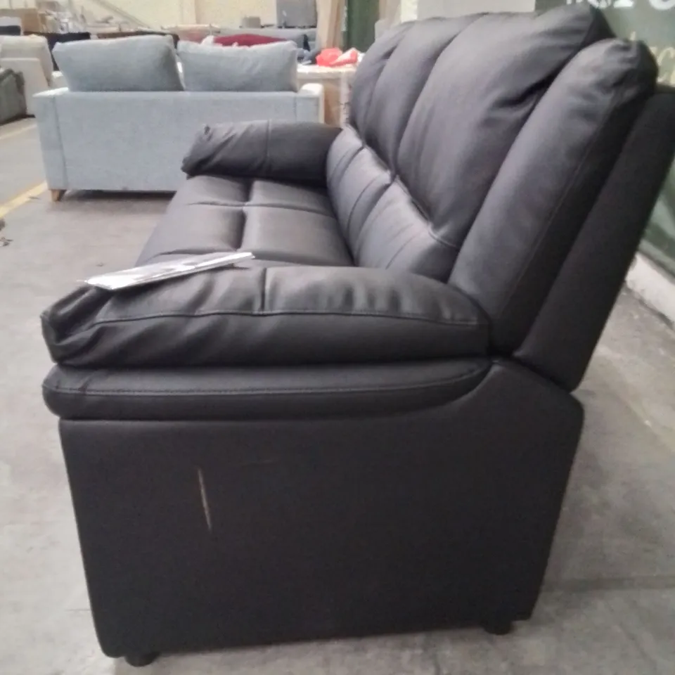 DESIGNER BLACK FAUX LEATHER ALBION FIXED 3 SEATER SOFA  RRP £699