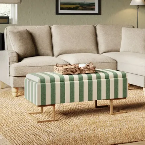 BOXED HOLLAND TRAY TABLE OTTOMAN, WOVEN STRIPE OLIVE (1 BOX)