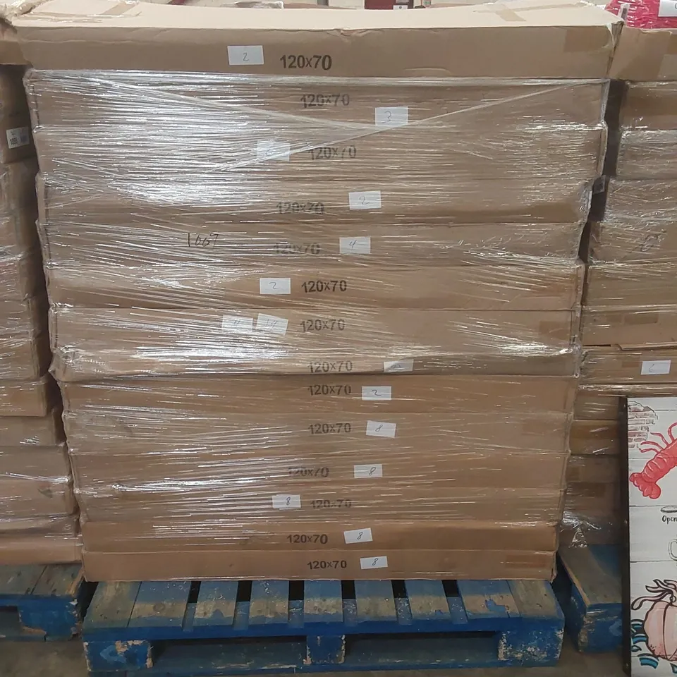 APPROX 28 X ASSORTED BRAND NEW BOXED DESIGNER TABLE TOPS - DESIGNS AND COLOURS MAY VARY // SIZES: 120 X 70cm // 14 BOXES - 2 TOPS PER BOX