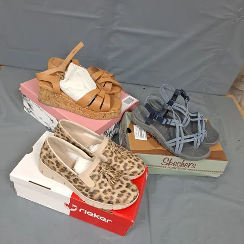 APPROXIMATELY 8 PAIRS OF ASSORTED SHOES & FOOTWEAR ITEMS IN VARIOUS STYLES, SIZES & COLOURS TO INCLUDE MODA IN PELLE, RIEKER, SKECHERS, ETC