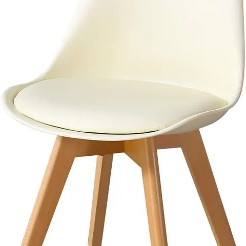 BOXED OFCASA DINING CHAIR PLASTIC KITCHEN COUNTER CHAIR WITH FAUX LEATHER PADDED SEAT SOLID WOOD LEGS LOUNGE CHAIRS FOR HOME KITCHEN LEISURE, CREAM (1 BOX)