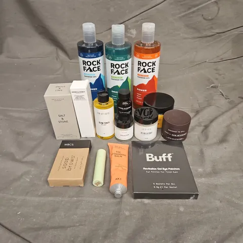 APPROXIMATEY 20 HEALTH AND BEAUTY PRODUCTS TO INCLUDE - ROCK FACE SHOWER GEL - BUFF REVITALISE GEL EYE PATCHES - GROWN ALCHEMIST AGE-REPAIR INTENSIVE MOISTURISER - ETC