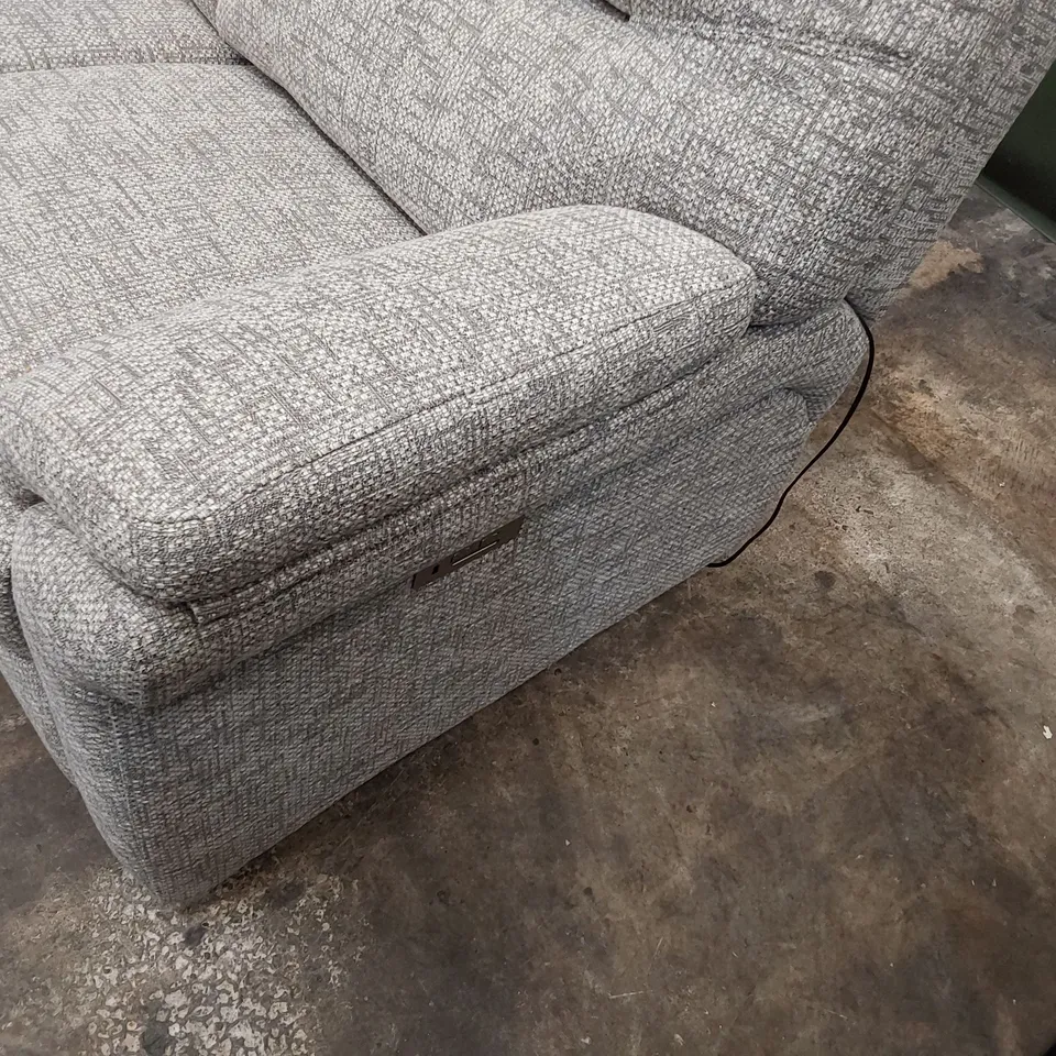 QUALITY BRITISH DESIGNER G PLAN SEATTLE POWER RECLINING 2.5 SEATER SOFA REMCO LIGHT GREY FABRIC 