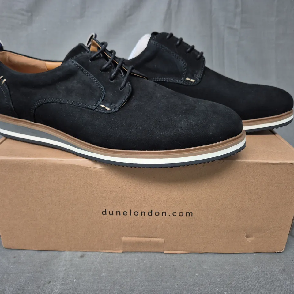 BOXED PAIR OF DUNE LONDON SHOES IN BLACK UK SIZE 10