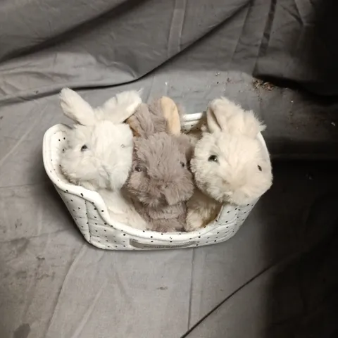 KONGES SLØJD PLUSH BUNNY TOYS IN WHITE POLKA-DOT BASKET