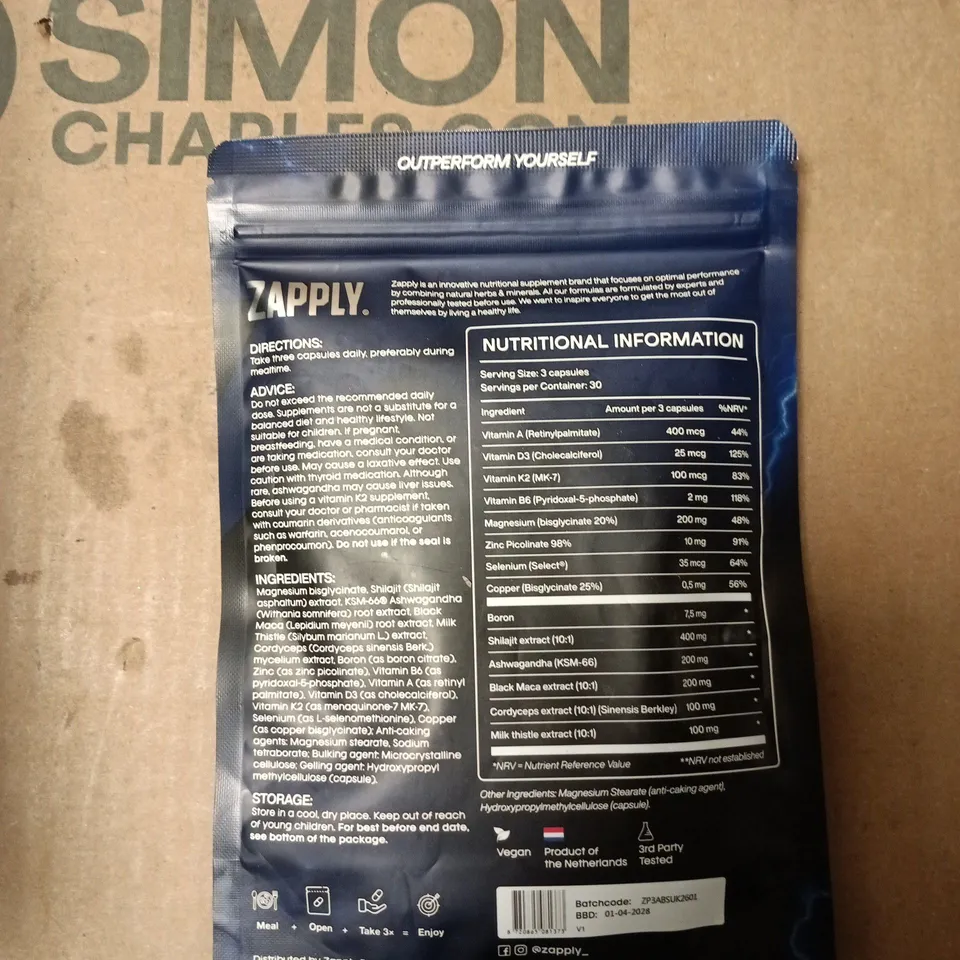 ZAPPY T1 ALL-IN-ONE SUPPLEMENT – 90 CAPSULES (VEGAN, NETHERLANDS)
