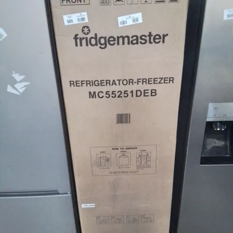 BOXED FRIDGEMASTER MC55251DEB 55CM WIDE, TOTAL NO FROST, FREESTANDING FRIDGE FREEZER - BLACK