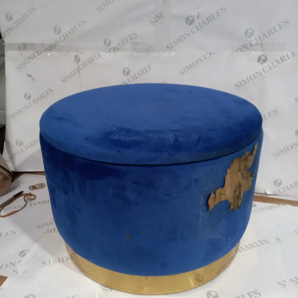 BLUE VELVET AND GOLD FOOT STOOL