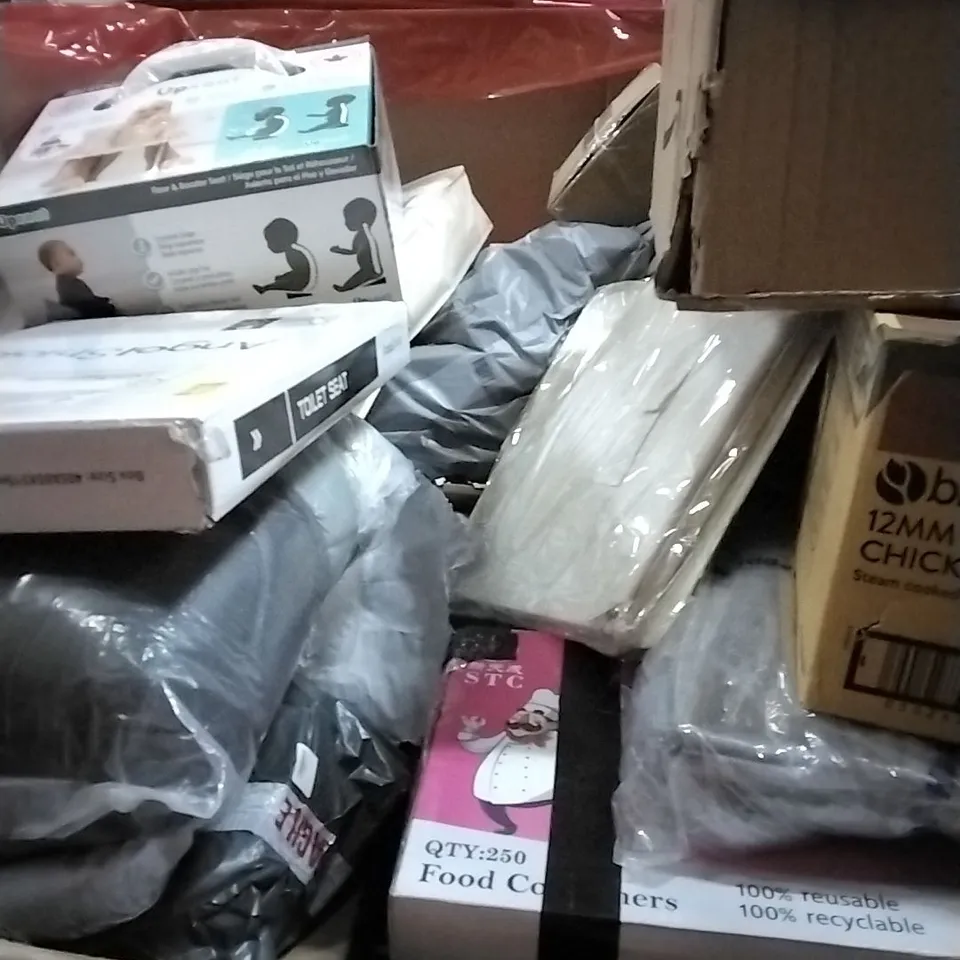 PALLET OF HOUSEHOLD ITEMS TO INCLUDE LIGHTS,TOILET SEAT, BOOSTER SEAT AND OTHER ASSORTED ITEMS...