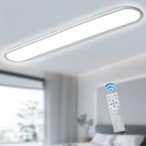 BOXED 55.11 IN. 60-WATT MODERN WHITE RECTANGLE DIMMABLE INTEGRATED LED FLUSH MOUNT WITH ACRYLIC SHADE AND REMOTE INCLUDED