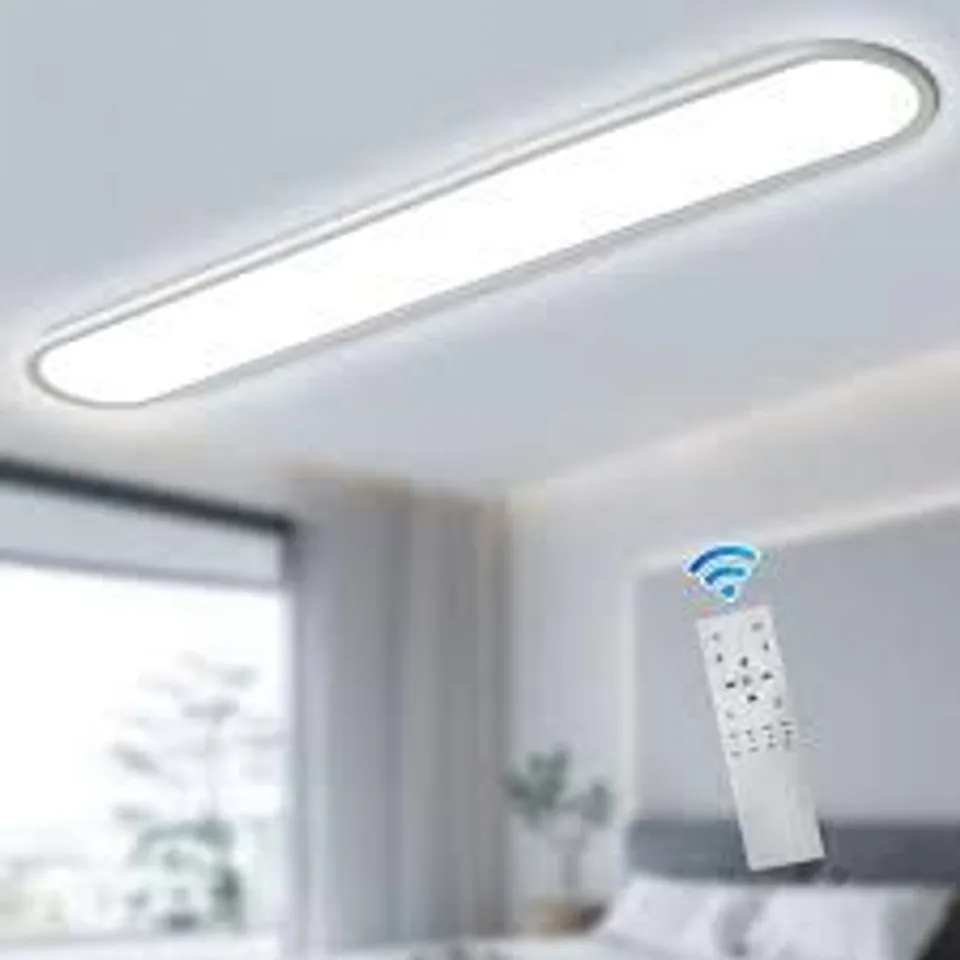 BOXED 55.11 IN. 60-WATT MODERN WHITE RECTANGLE DIMMABLE INTEGRATED LED FLUSH MOUNT WITH ACRYLIC SHADE AND REMOTE INCLUDED