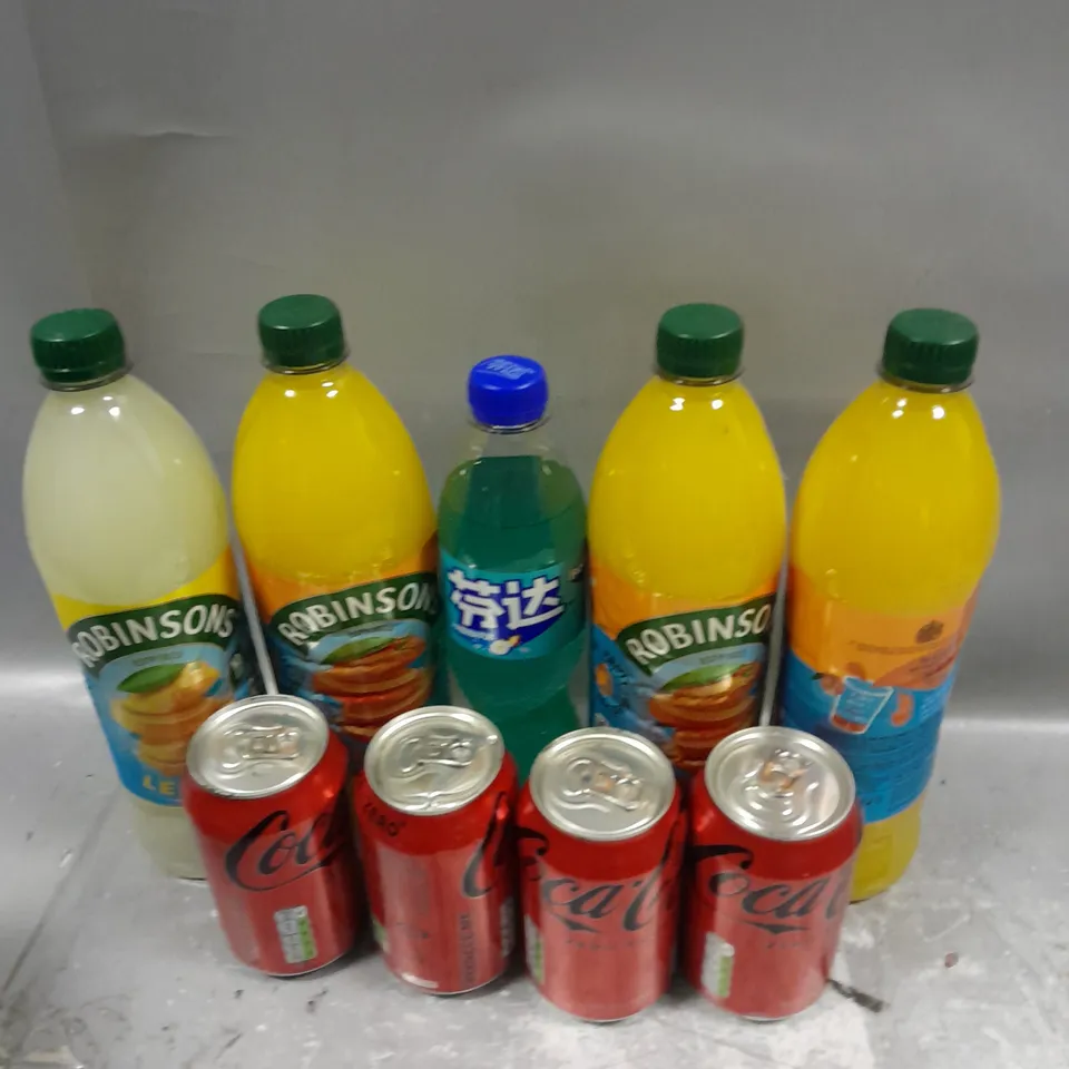 APPROXIMATELY 9 ASSORTED DRINK ITEMS TO INCLUDE COCA COLA ZERO SUGAR, ROBINSONS ORANGE, ETC - COLLECTION ONLY