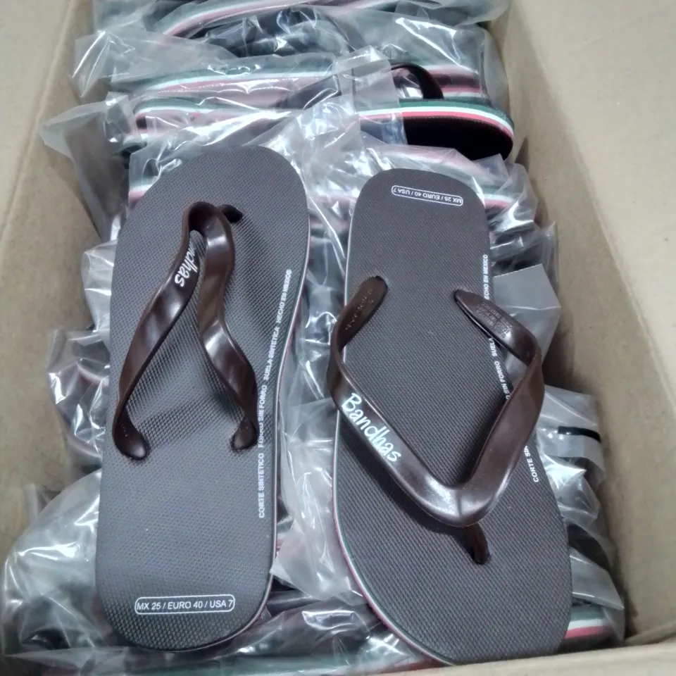 BOX CONTAINING 20 PAIRS OF MEXICO BANDHAS FLIPFLOP/SANDLES SIZE 6