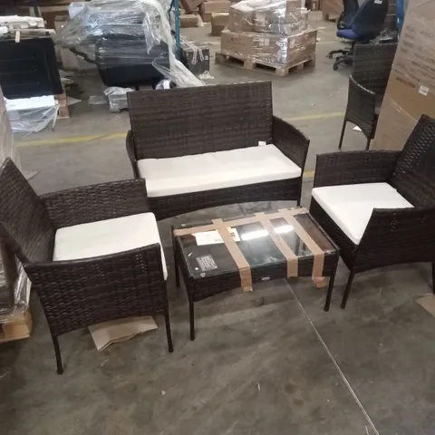 OUTDOOR ALL WEATHER WICKER 4-PERSON SEATING GROUP WITH CUSHIONS - BROWN
