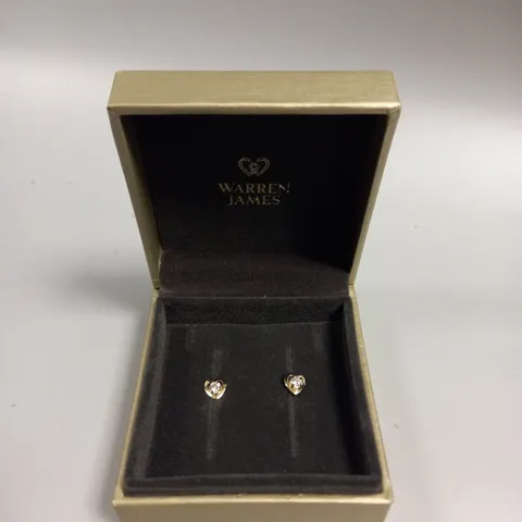 BOXED WARREN JAMES GOLD STONE SET HEART STUD EARRINGS