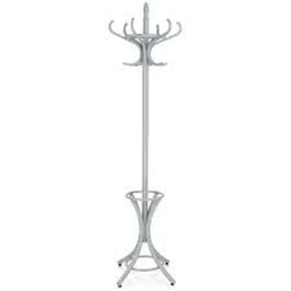 BOXED COSTWAY FLOOR STANDING HAT COAT RACK STAND HANGER UMBRELLA STAND HALL TREE RACK 12 HOOK - GREY