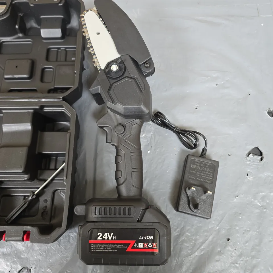 CORDLESS 24V LI-ION PRUNING SAW WITH BATTERY AND CHARGER – CASE INCLUDED
