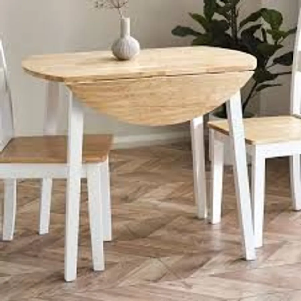 BOXED JULIAN BOWEN LINWOOD ROUND DROP LEAF TABLE - NATURAL/ WHITE (1 BOX)