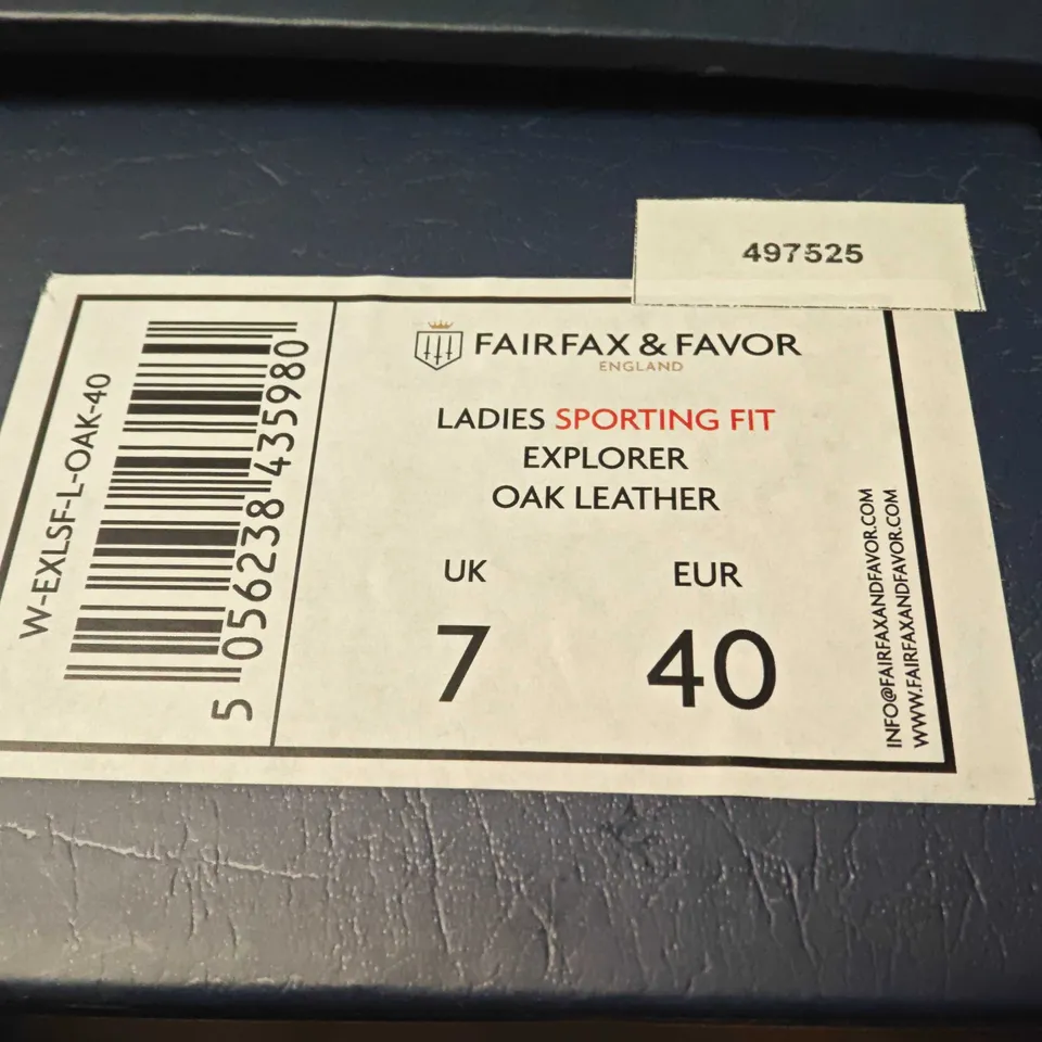 BOXED FAIRFAX & FAVOR LADIES' SPORTING FIT EXPLORER BOOTS – OAK LEATHER, UK 7 (EUR 40)