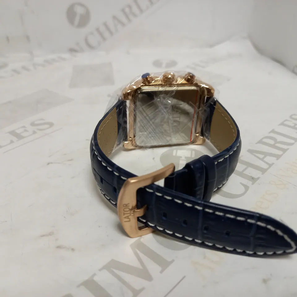 LATOR CALIBRE BLUE TRIPLE DIAL LEATHER STRAP WATCH RRP £585