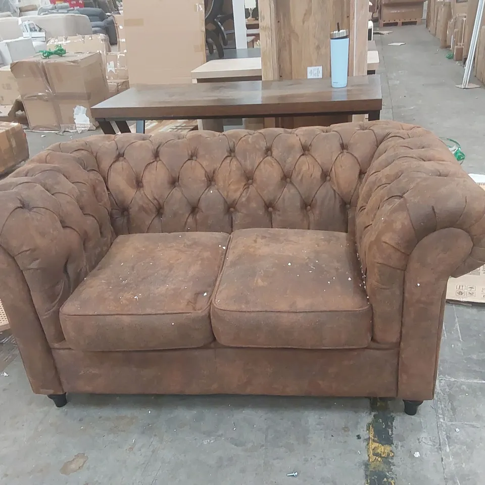 LITTLEHAMPTON 2 SEATER FAUX LEATHER CHESTERFIELD SOFA COLOUR: COGNAC